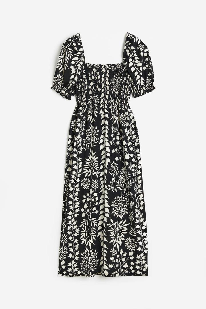 H & M - Smocked Jersey Dress - Black