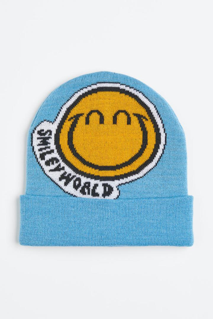 H & M - Knitted Motif-detail Hat - Blue