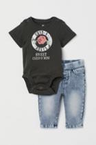 H & M - 2-piece Printed Set - Gray