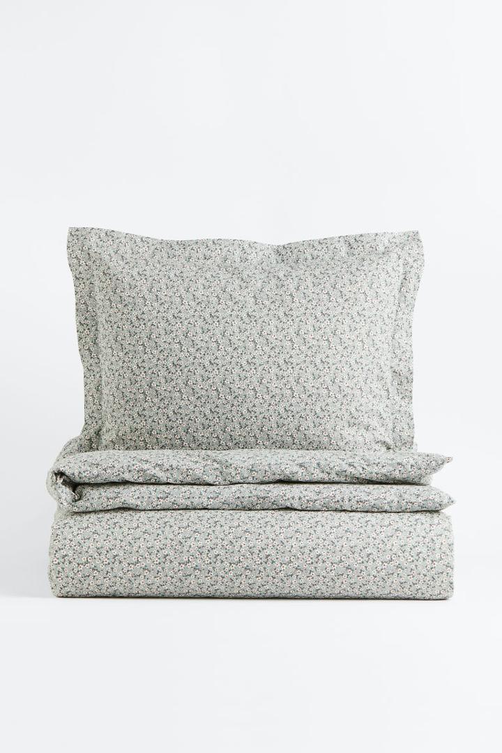 H & M - Patterned Twin Duvet Cover Set - Turquoise