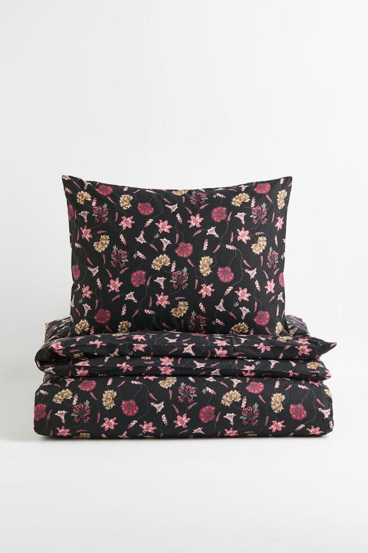 H & M - Cotton Twin Duvet Cover Set - Black