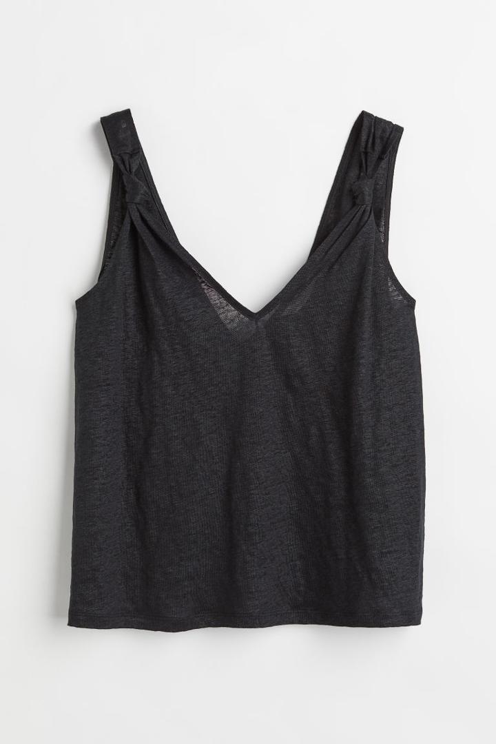 H & M - Linen V-neck Top - Black
