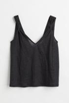 H & M - Linen V-neck Top - Black