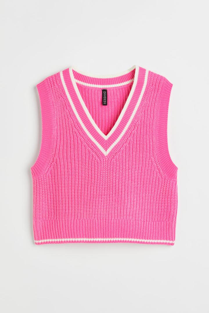 H & M - Rib-knit Sweater Vest - Pink