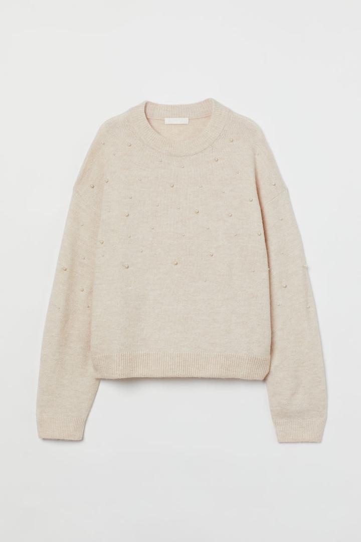 H & M - Beaded Sweater - Beige