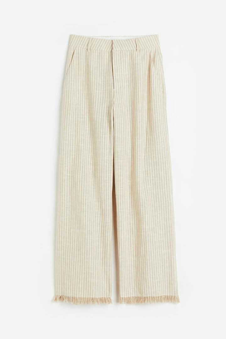H & M - Fringe-trimmed Linen-blend Trousers - Beige