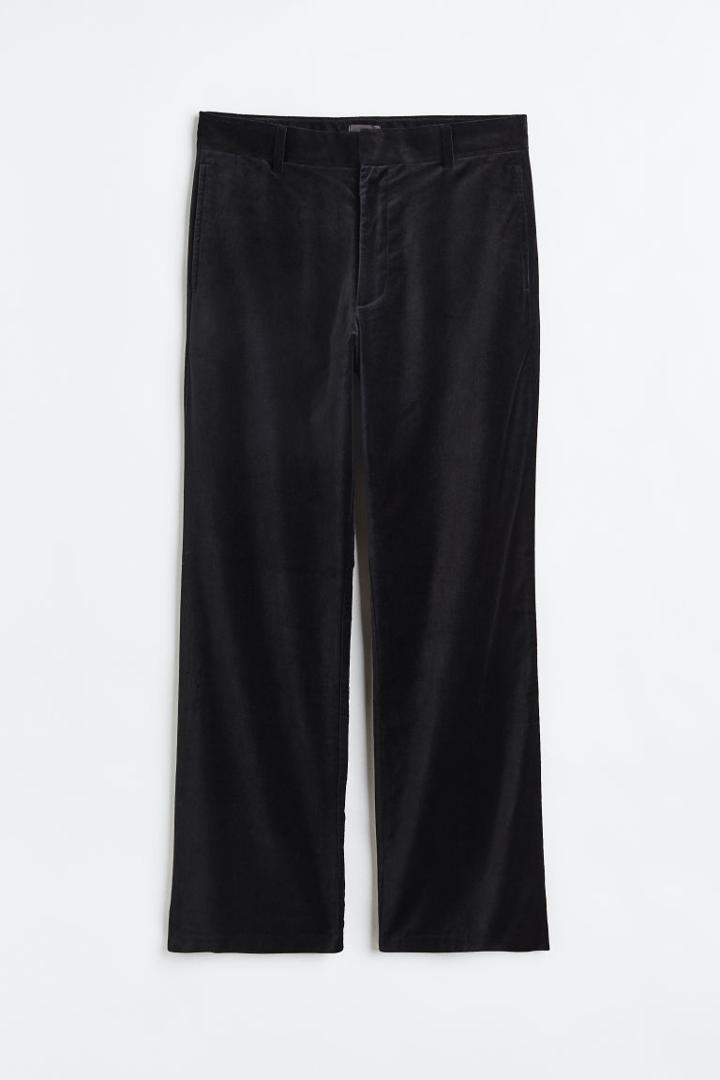 H & M - Regular Fit Velour Pants - Black