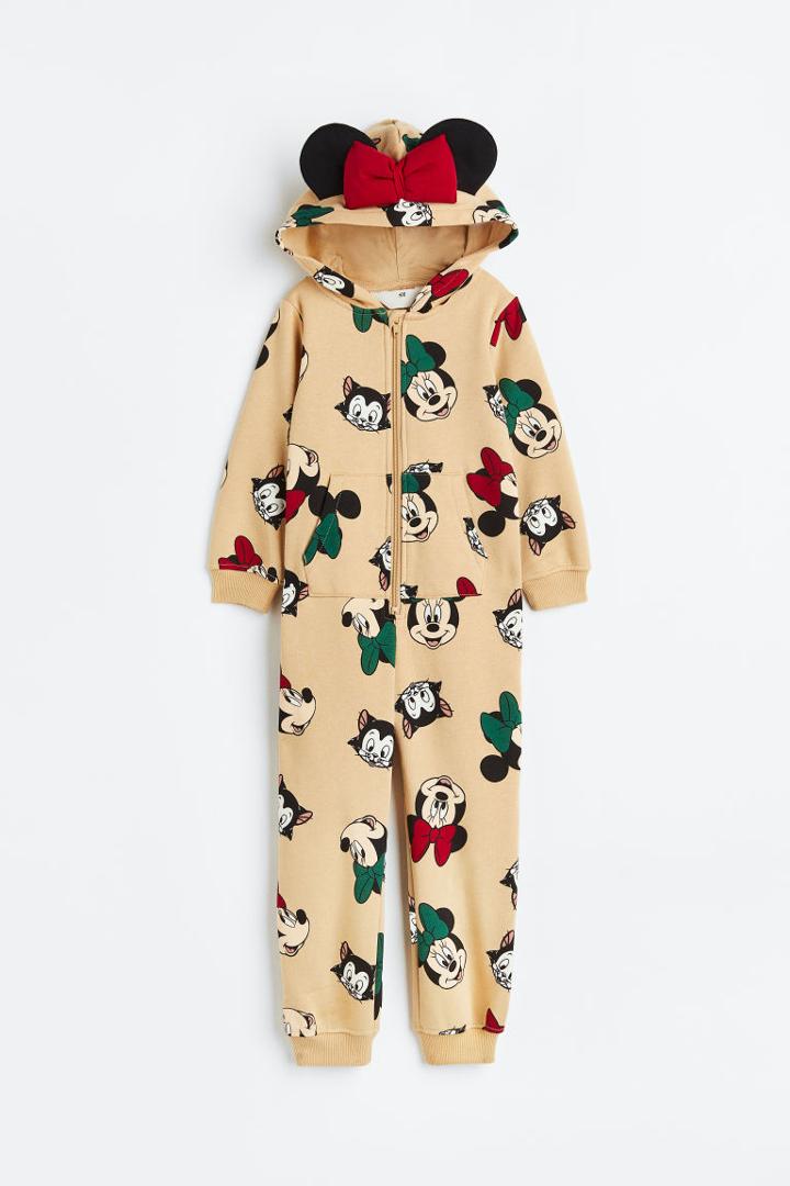 H & M - Patterned Sweatshirt Jumpsuit - Beige
