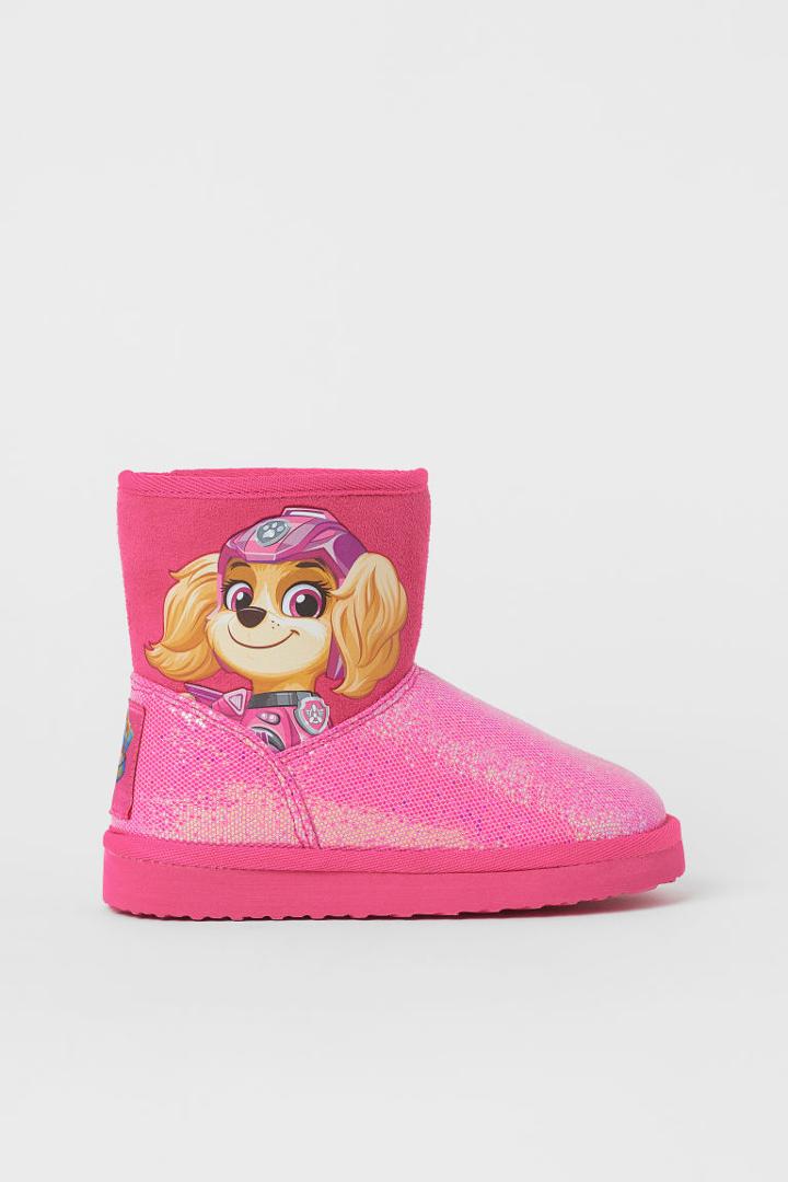 H & M - Glittery Printed Boots - Pink