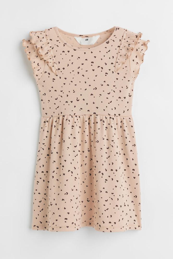 H & M - Flutter-sleeved Cotton Dress - Green
