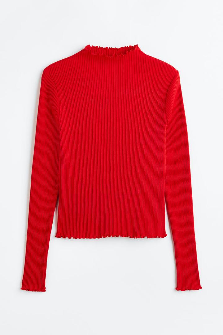 H & M - H & M+ Long-sleeved Ribbed Top - Red