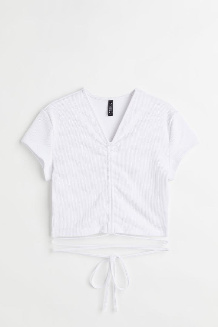 H & M - Tie-detail Crop Top - White