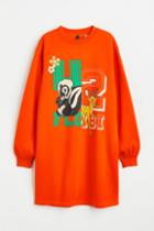 H & M - Oversized Printed Sweatshirt Dress - Orange