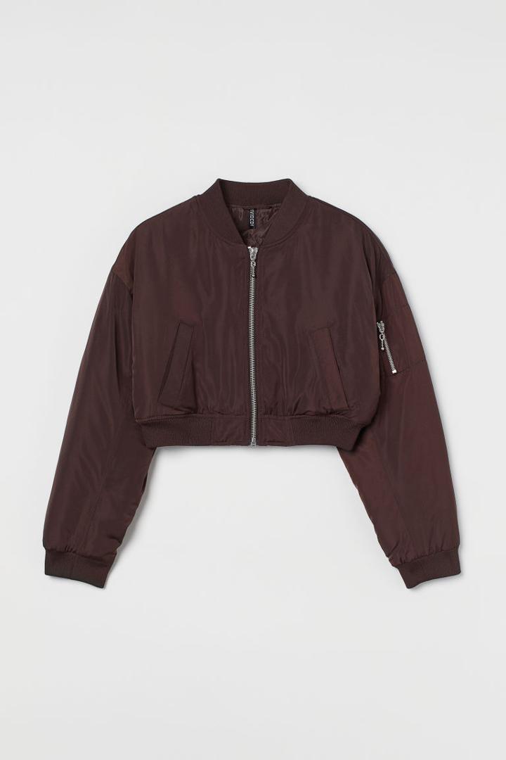 H & M - Crop Bomber Jacket - Brown
