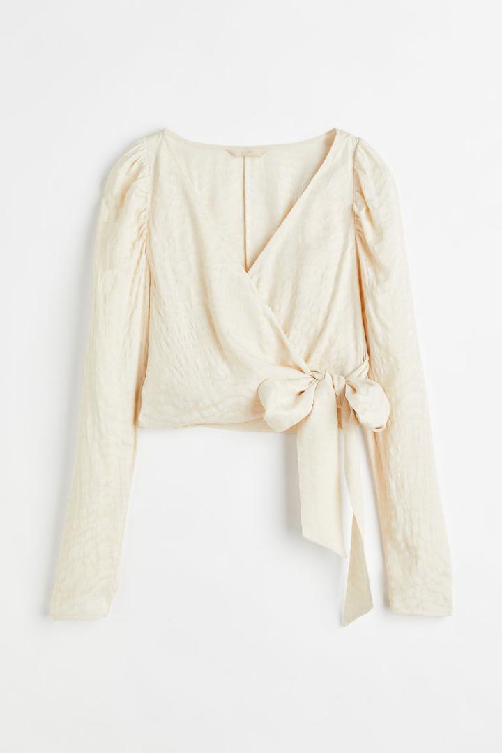 H & M - Jacquard-weave Blouse - Beige