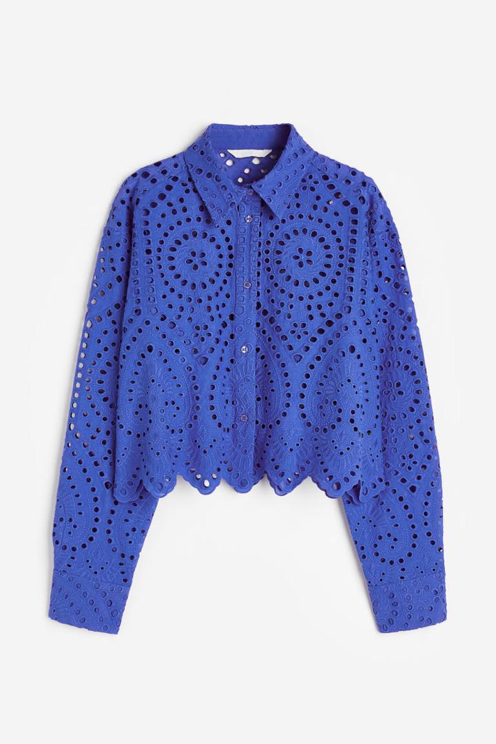 H & M - Eyelet Embroidered Shirt - Blue