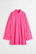 H & M - Sequined Shirt Dress - Pink