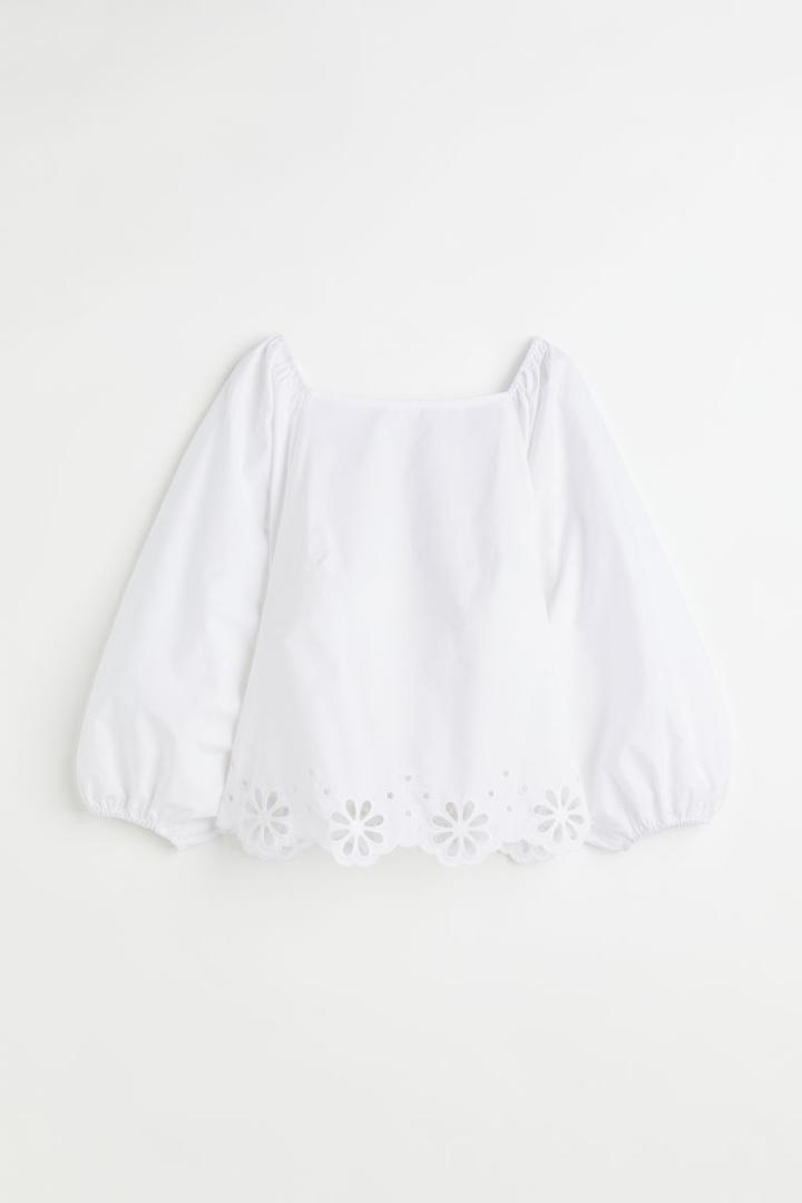 H & M - Blouse With Eyelet Embroidery - White