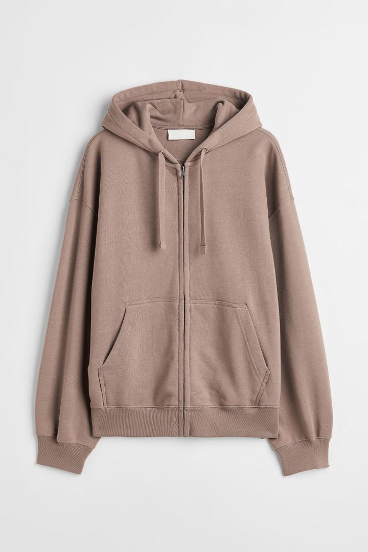 H & M - Oversized Fit Hooded Cotton Jacket - Brown