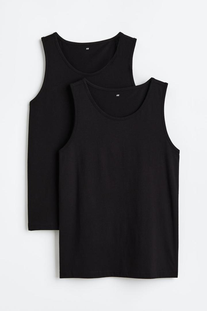H & M - 2-pack Regular Fit Tank Tops - Black