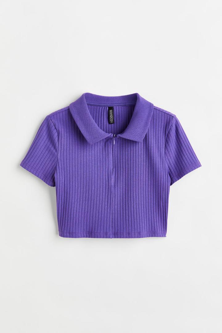 H & M - Half-zip Crop Top - Purple