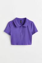 H & M - Half-zip Crop Top - Purple