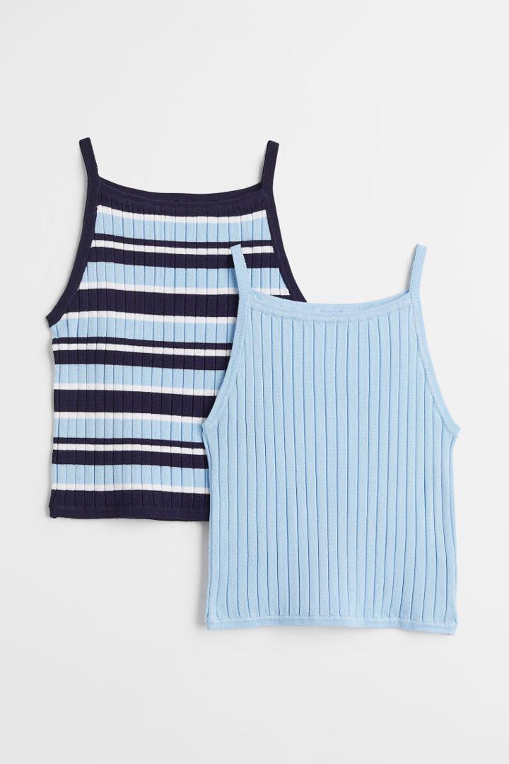 H & M - 2-pack Rib-knit Tops - Blue