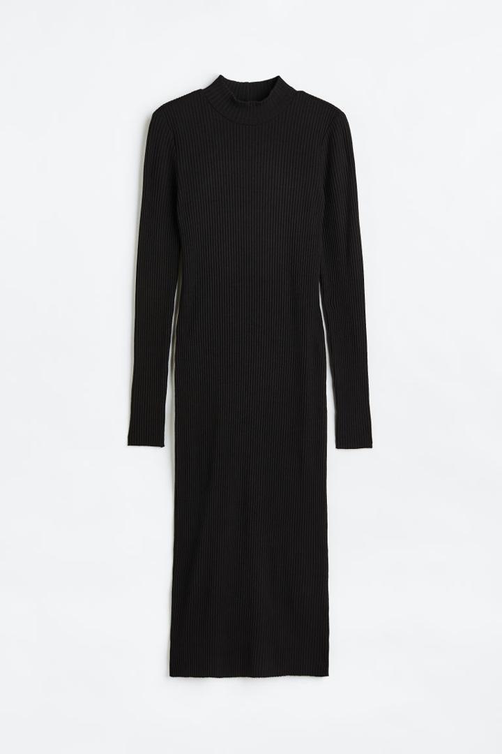 H & M - Ribbed Mock-turtleneck Dress - Black