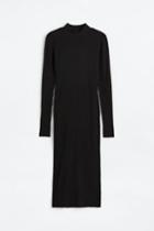 H & M - Ribbed Mock-turtleneck Dress - Black