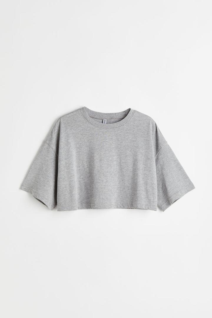 H & M - Cotton Crop T-shirt - Gray