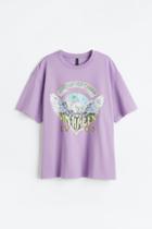 H & M - Oversized Printed T-shirt - Purple