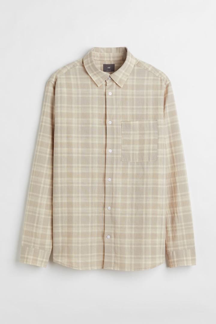 H & M - Regular Fit Linen-blend Shirt - Beige