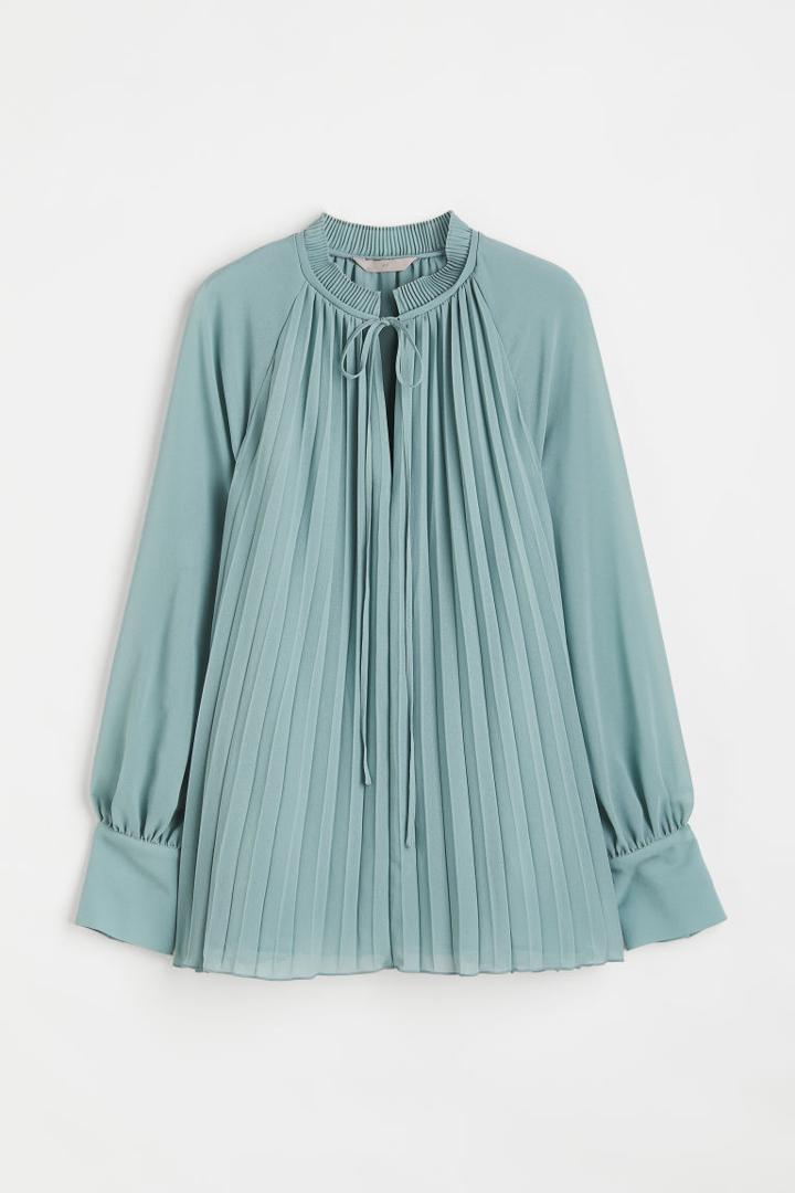 H & M - Pleated Chiffon Blouse - Turquoise