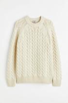 H & M - Regular Fit Wool-blend Cable-knit Sweater - White