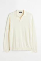 H & M - Slim Fit Fine-knit Cotton Polo Shirt - White