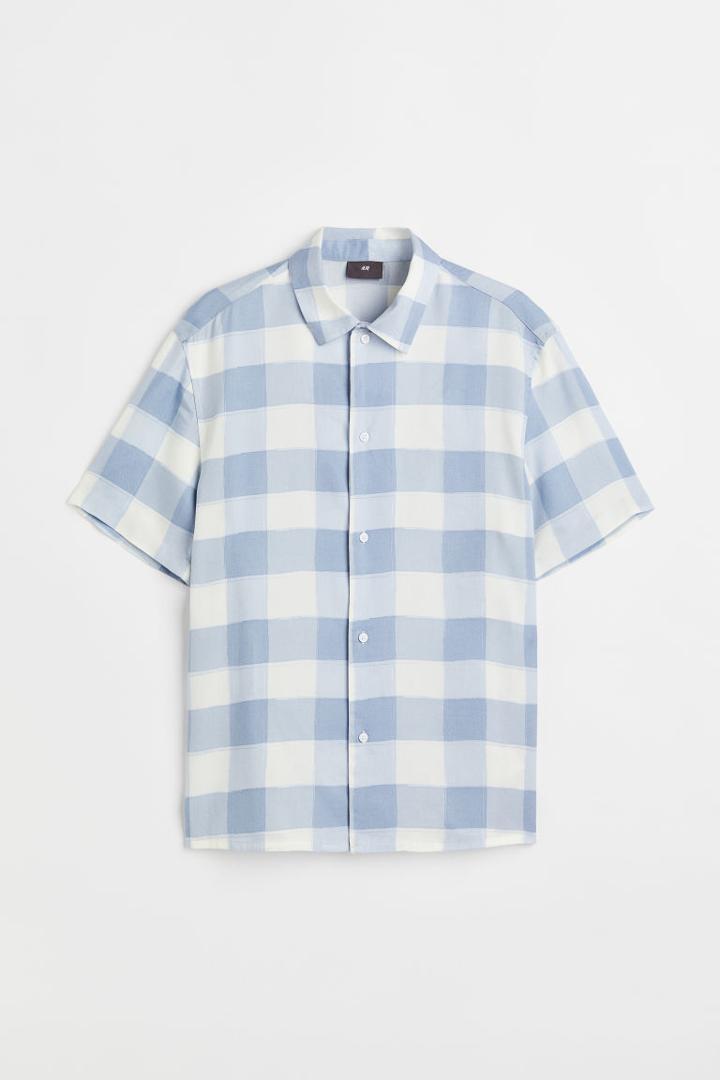 H & M - Regular Fit Lyocell Short-sleeved Shirt - Blue