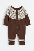 H & M - Jacquard-knit Cotton Jumpsuit - Brown