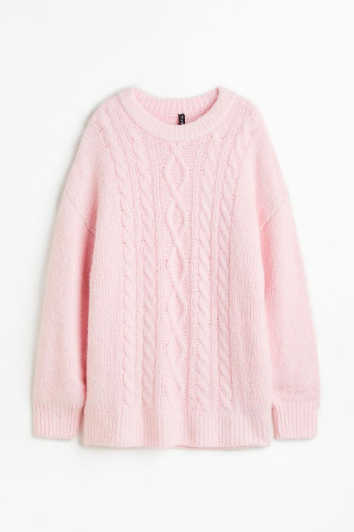 H & M - Oversized Cable-knit Sweater - Pink