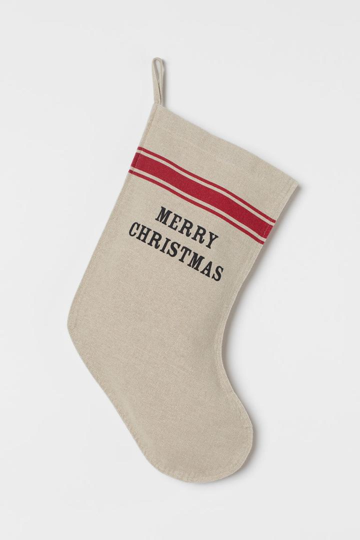 H & M - Linen-blend Christmas Stocking - Beige