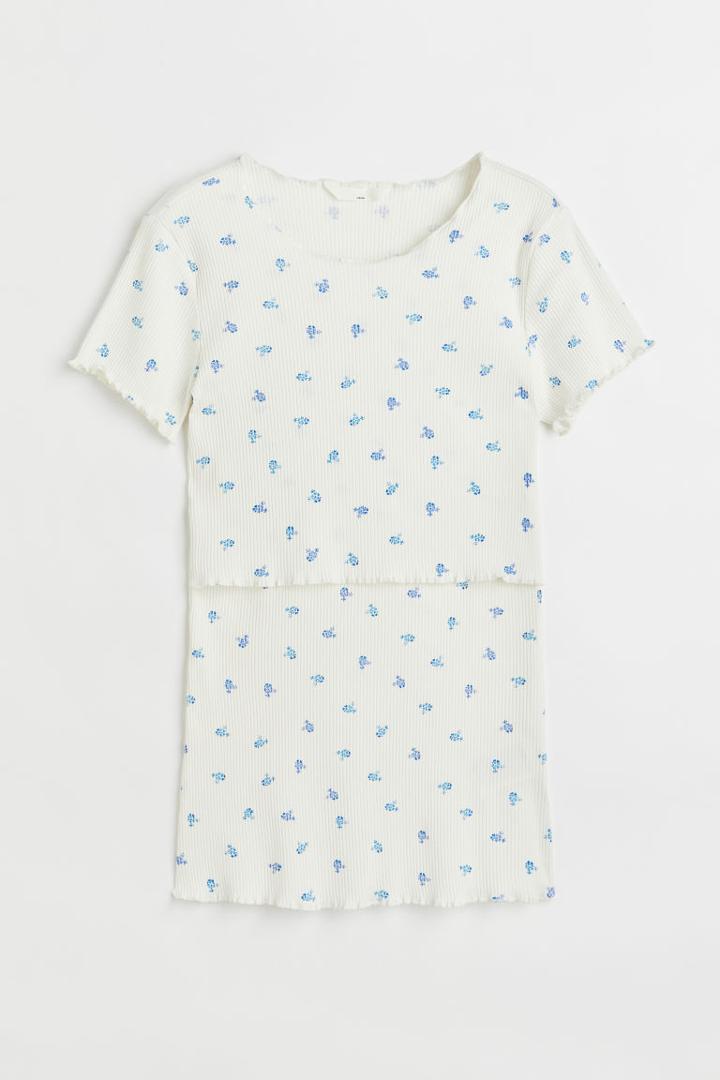 H & M - Mama Ribbed Cotton Jersey Nursing Top - White