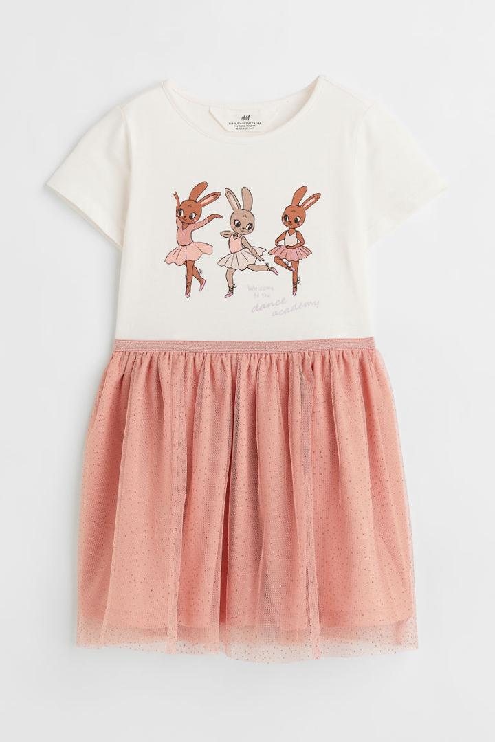 H & M - Tulle-skirt Jersey Dress - White