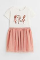 H & M - Tulle-skirt Jersey Dress - White