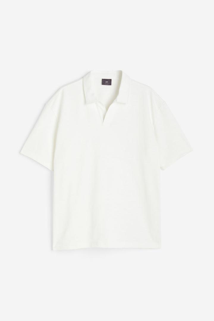 H & M - Relaxed Fit Cotton Polo Shirt - White