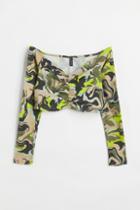 H & M - Ribbed Off-the-shoulder Top - Green