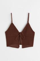 H & M - Crochet-look Tie-detail Top - Brown