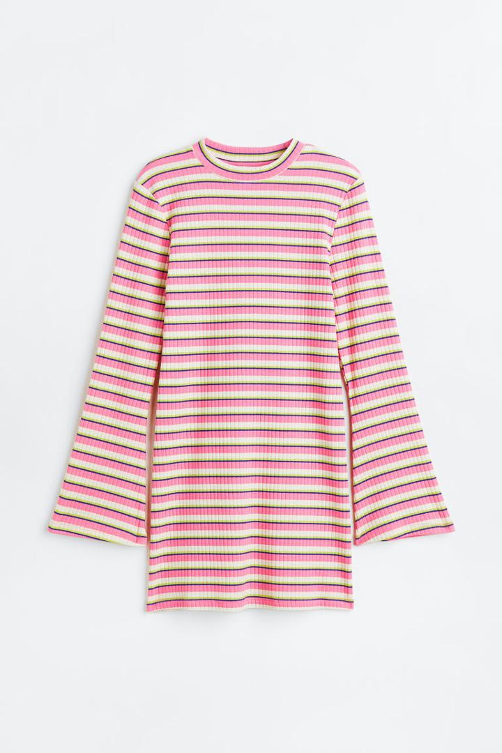 H & M - Trumpet-sleeved Jersey Dress - Pink