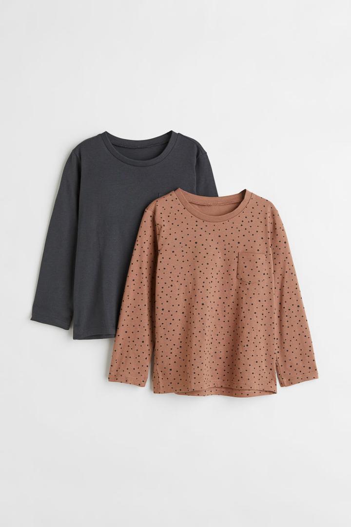 H & M - 2-pack Jersey Tops - Beige