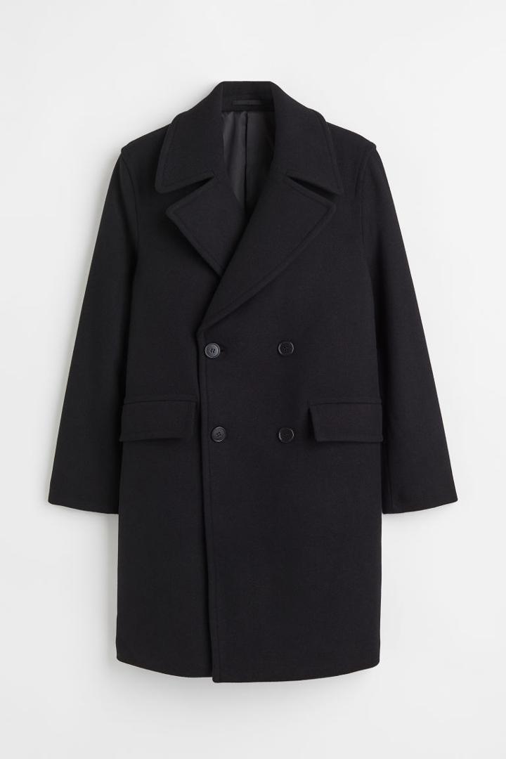H & M - Double-breasted Wool-blend Coat - Black