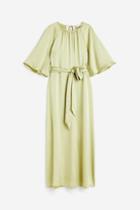 H & M - Tie-belt Satin Dress - Green