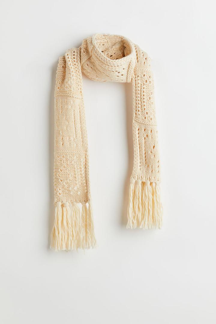 H & M - Crochet-look Scarf - Beige